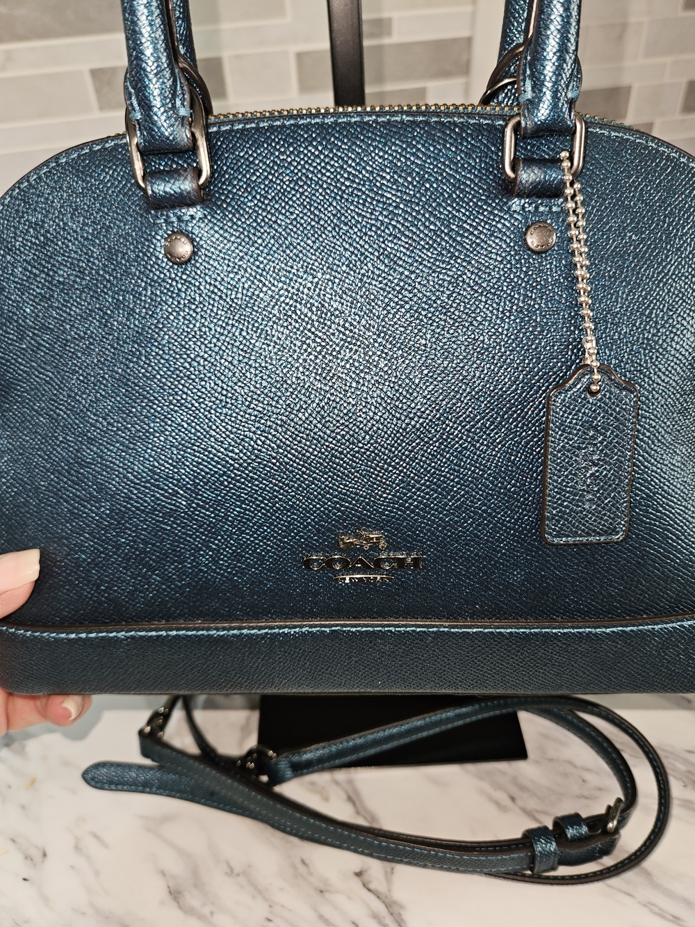 Coach Blue Metallic Mini Satchel with Removable Strap - Picture 2 of 9